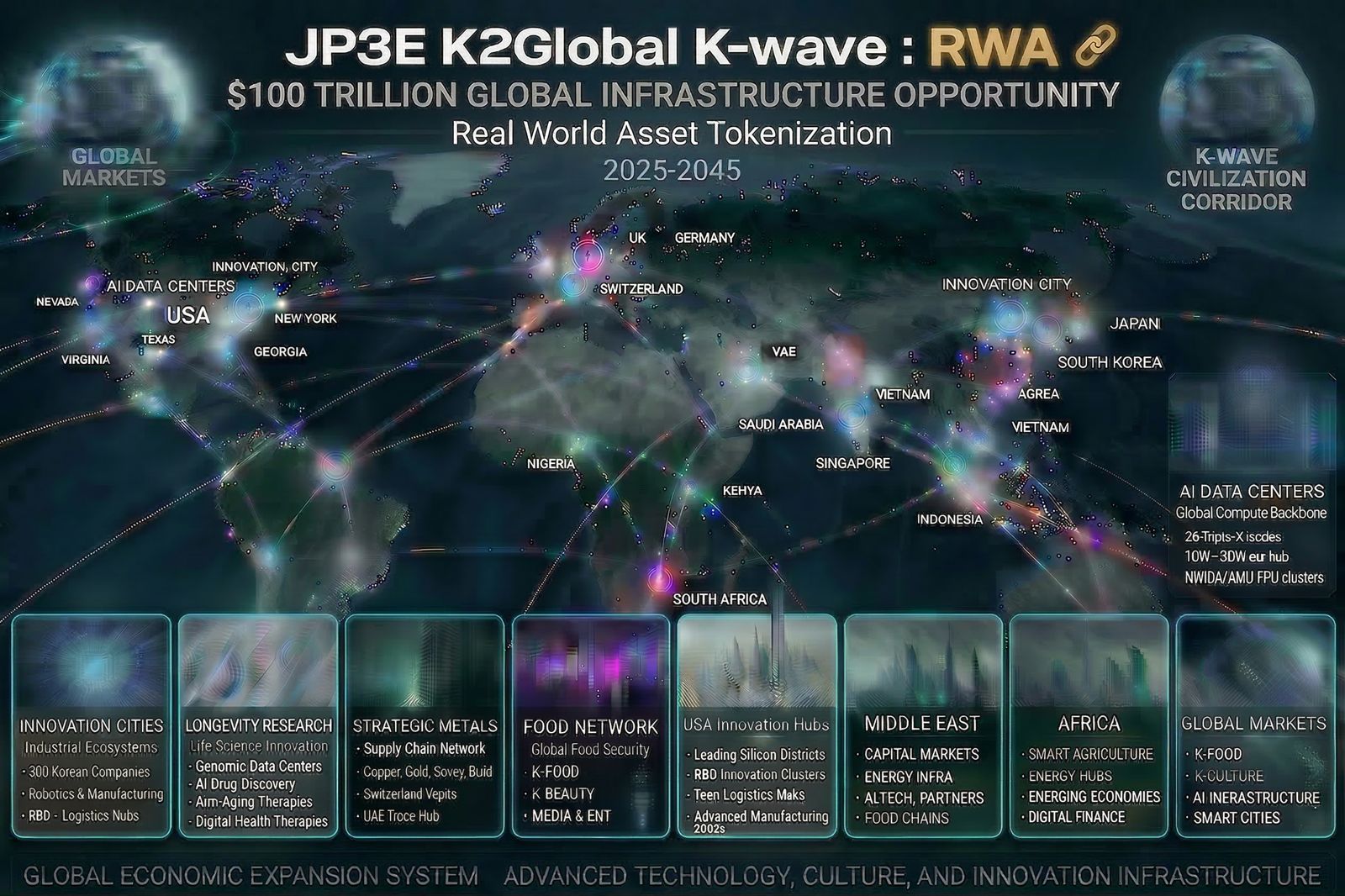 JP3E K2Global K-wave RWA global infrastructure vision map